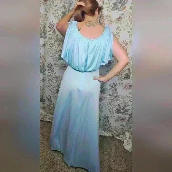 Vintage 70s 80s Light Blue Drape maxi Dress Size m - Picture 2 of 3